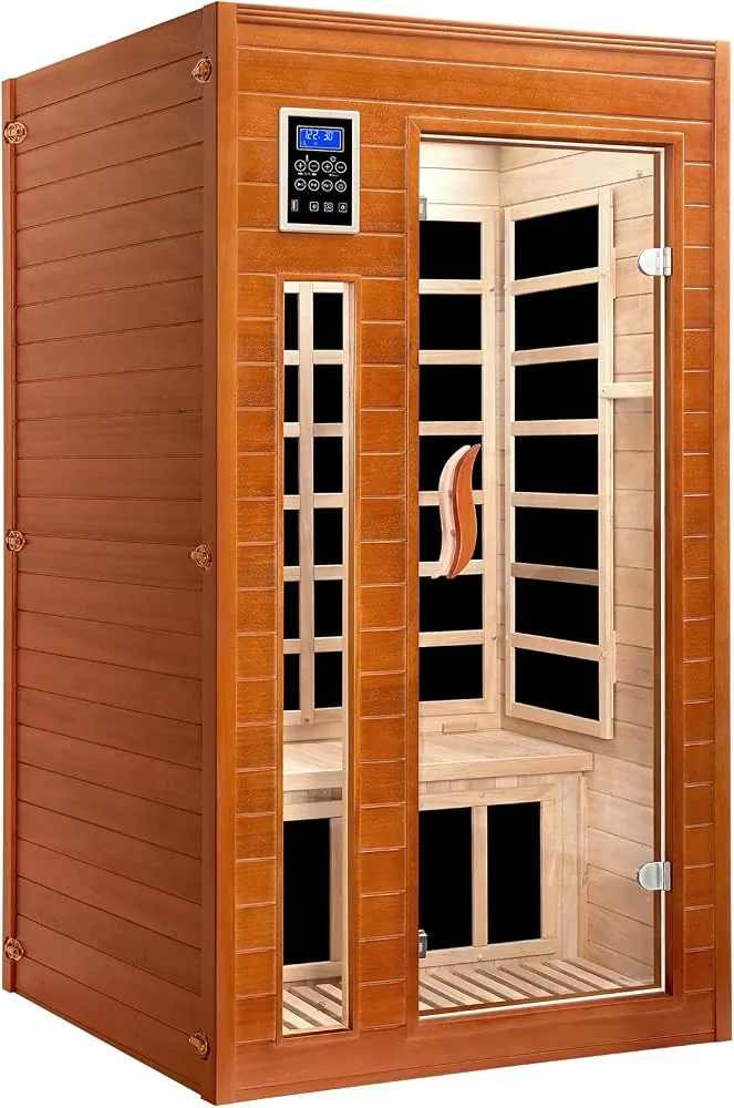 x vcak 1 2 person infrared sauna with red light therapy bluetooth brown